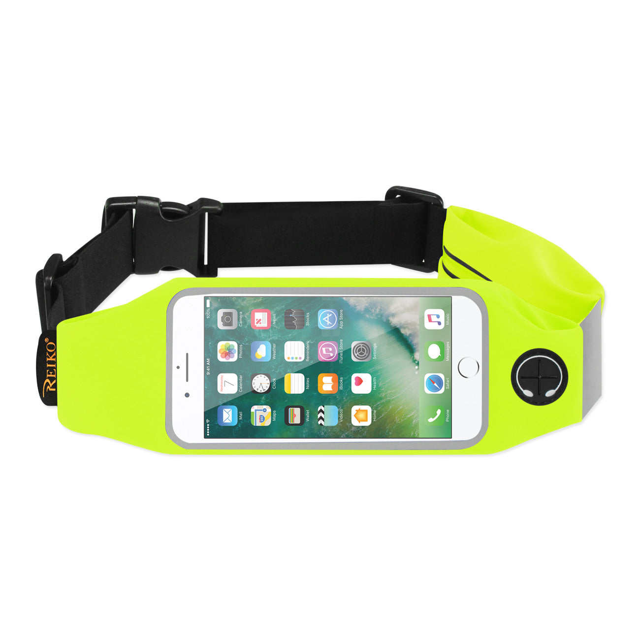 REIKO RUNNING SPORT BELT FOR 5.5 INCHES DEVICE WITH TWO POCKETS IN GREEN (5.5x5.5 INCHES)(SWB03-UNI55GR))